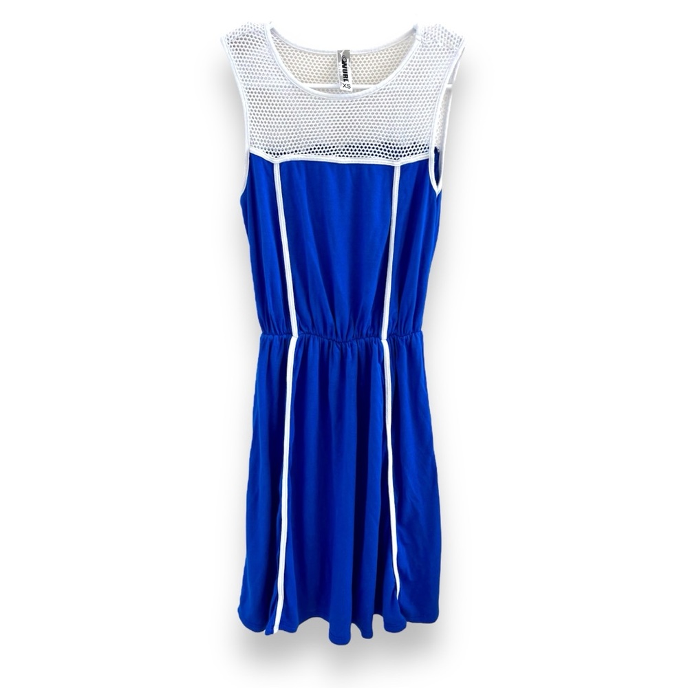 Wurl Mesh Net Detail Jersey Knit Summer Dress Royal Blue White Women’s Size XS